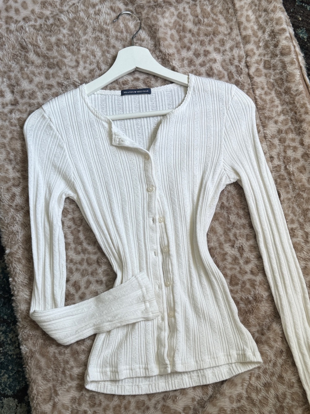 Brandy Melville Pointelle Button up White Cardigan